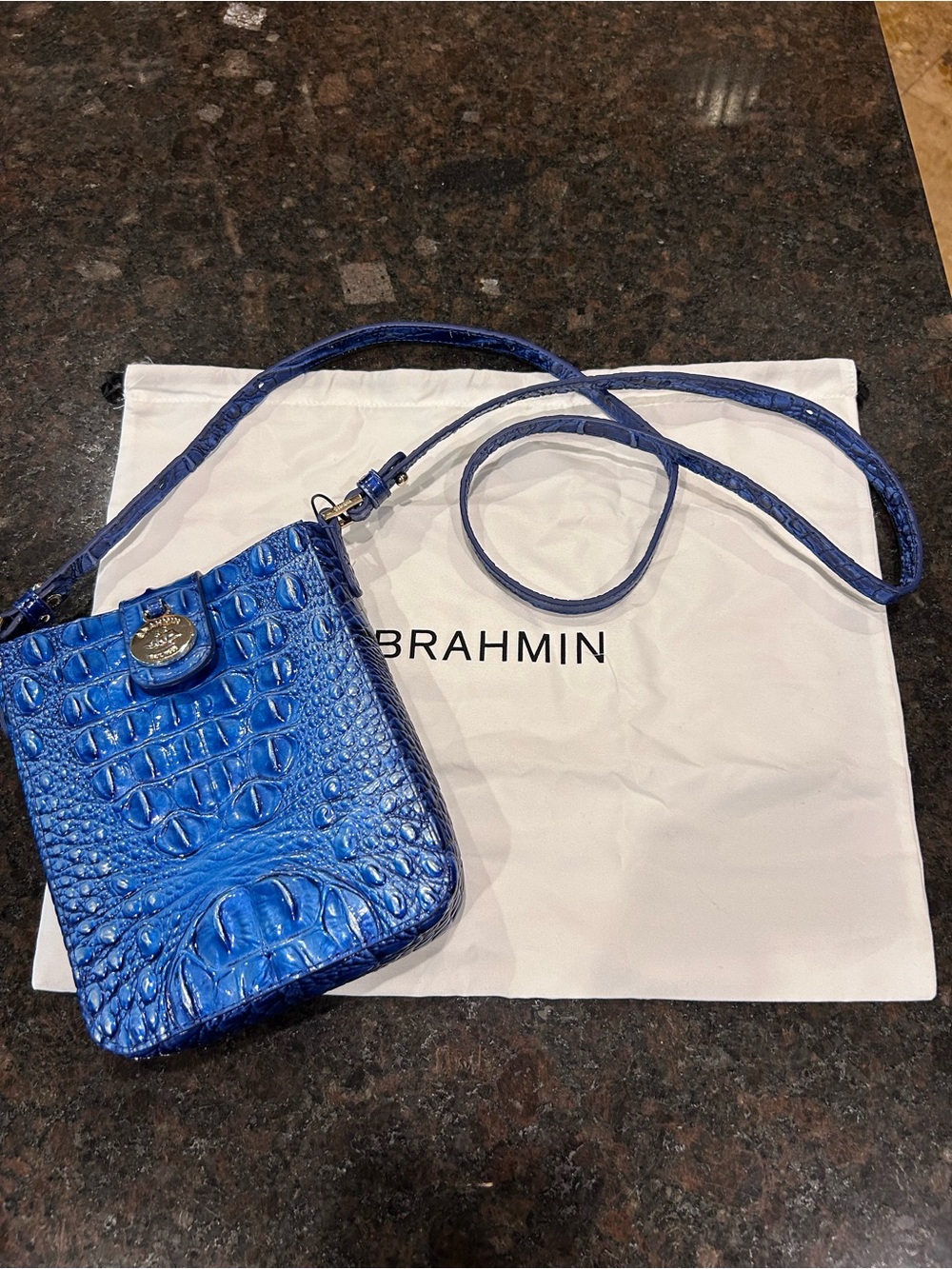 NWT Brahmin Vista Blue Ombré Melbourne Embossed Leather Crossbody Gold Hardware
